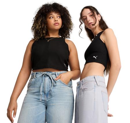 Puma Wardrobe Ess Ribbed Crop Top Kadın T-Shirt Siyah