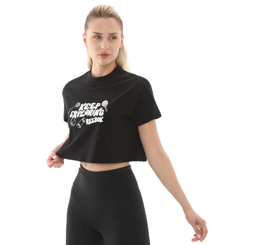 Reebok 5M Check Crop Tee Kadın T-Shirt Siyah Reebok 5M Check Crop Tee Kadın T-Shirt Siyah