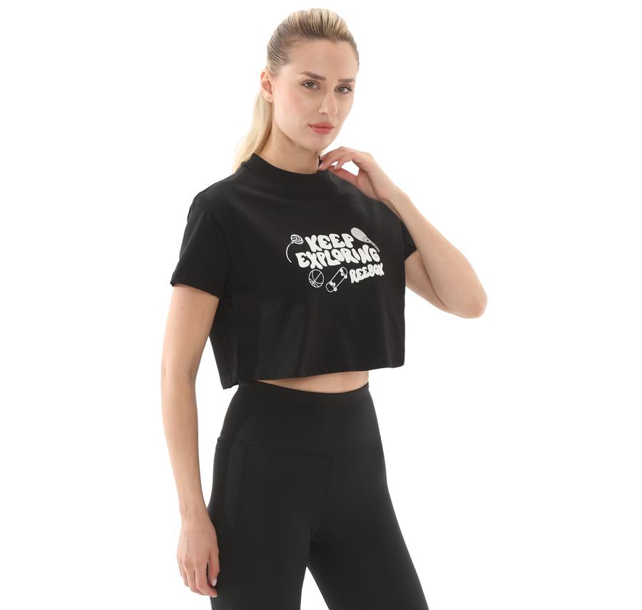 Reebok 5M Check Crop Tee Kadın T-Shirt Siyah Reebok 5M Check Crop Tee Kadın T-Shirt Siyah