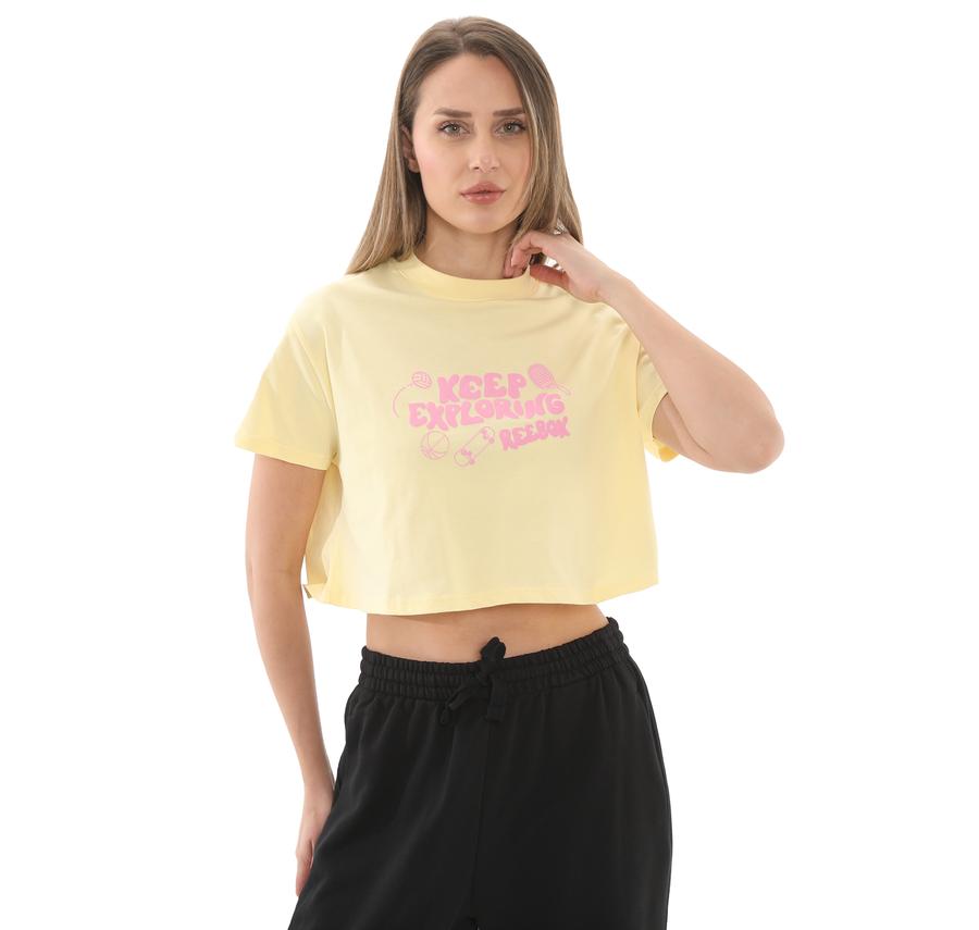 Reebok 5M Check Crop Tee Kadın T-Shirt Sarı Reebok 5M Check Crop Tee Kadın T-Shirt Sarı