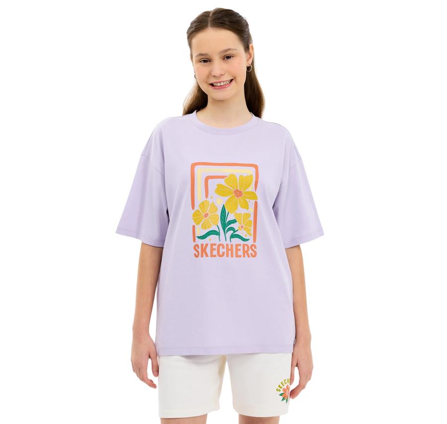 Skechers G Graphic Tee Oversize T-Shirt Çocuk Mor Skechers G Graphic Tee Oversize T-Shirt Çocuk Mor