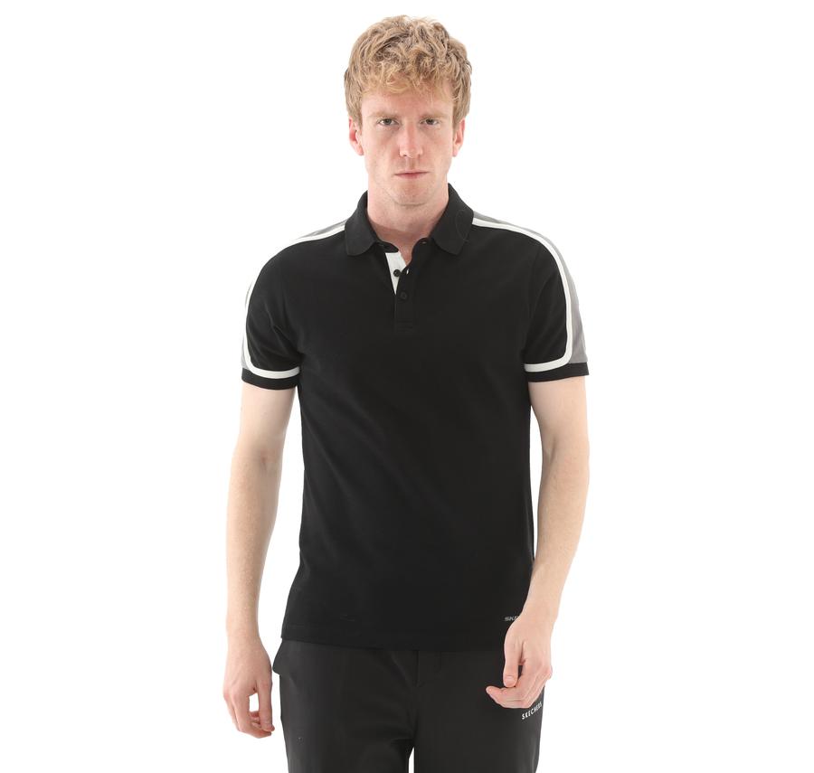 Skechers M Color Block Polo Erkek T-Shirt Siyah Skechers M Color Block Polo Erkek T-Shirt Siyah