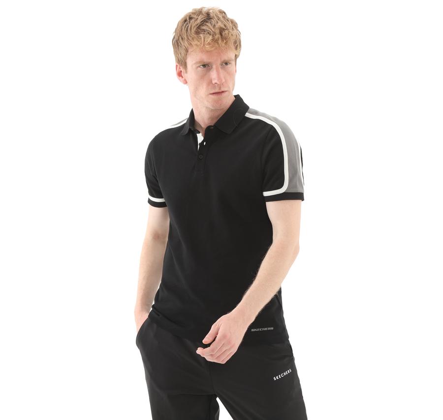 Skechers M Color Block Polo Erkek T-Shirt Siyah Skechers M Color Block Polo Erkek T-Shirt Siyah