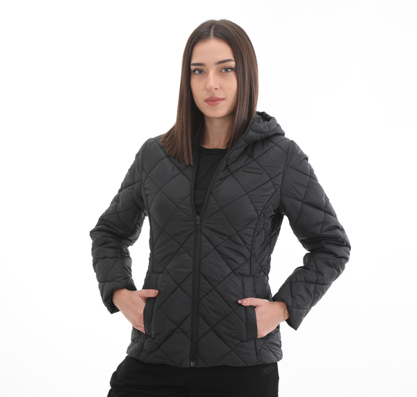 Skechers W Capitone Hooded Jacket Kadın Mont Siyah Skechers W Capitone Hooded Jacket Kadın Mont Siyah