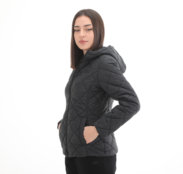 Skechers W Capitone Hooded Jacket Kadın Mont Siyah Skechers W Capitone Hooded Jacket Kadın Mont Siyah