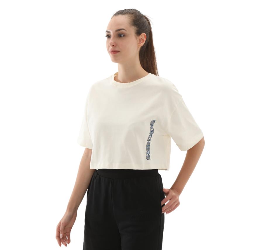 Skechers W Crop Fit Graphic Tee T-Shirt Kadın T-Shirt Beyaz Skechers W Crop Fit Graphic Tee T-Shirt Kadın T-Shirt Beyaz