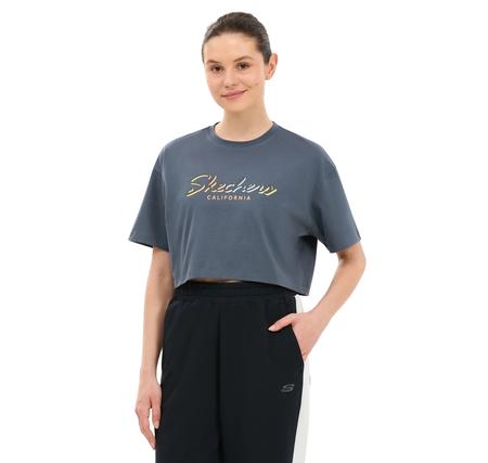 Skechers W Crop Graphic T-Shirt Kadın İndigo Skechers W Crop Graphic T-Shirt Kadın İndigo