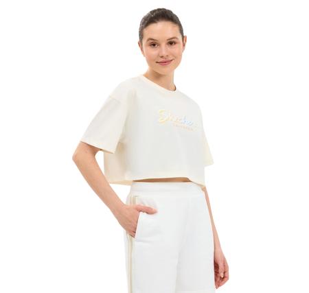 Skechers W Crop Graphic T-Shirt Kadın Bej Skechers W Crop Graphic T-Shirt Kadın Bej