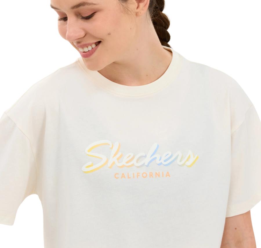 Skechers W Crop Graphic T-Shirt Kadın Bej Skechers W Crop Graphic T-Shirt Kadın Bej