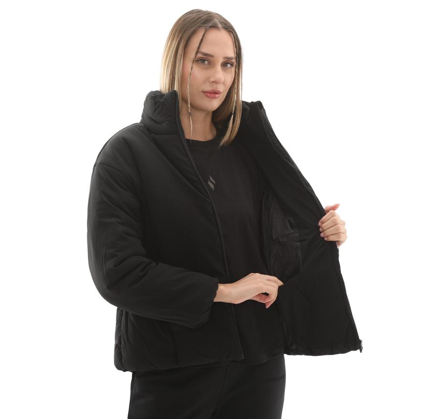 Skechers W Crop Puffer Jacket Kadın Siyah Skechers W Crop Puffer Jacket Kadın Siyah