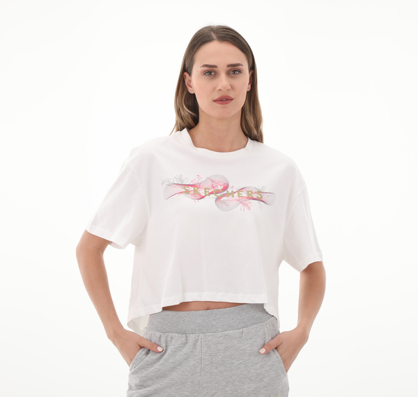 Skechers W Digital Wave Logo Crew Neck T-Shirt Kadın Beyaz Skechers W Digital Wave Logo Crew Neck T-Shirt Kadın Beyaz
