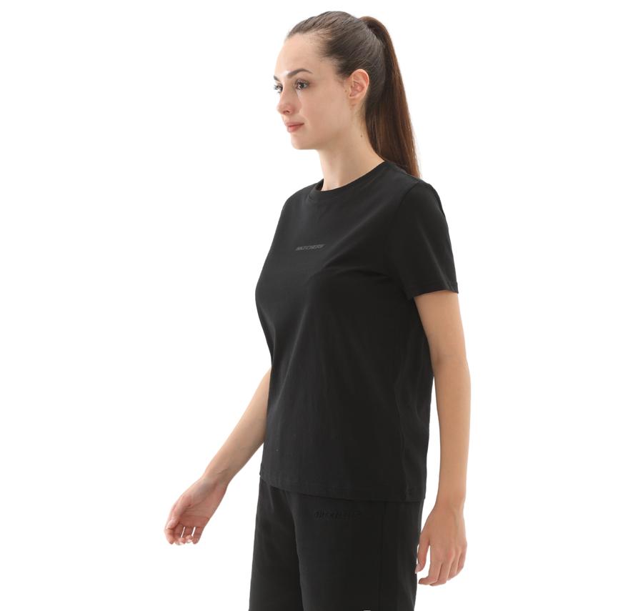 Skechers W Essential Crewneck T-Shirt Kadın T-Shirt Siyah Skechers W Essential Crewneck T-Shirt Kadın T-Shirt Siyah