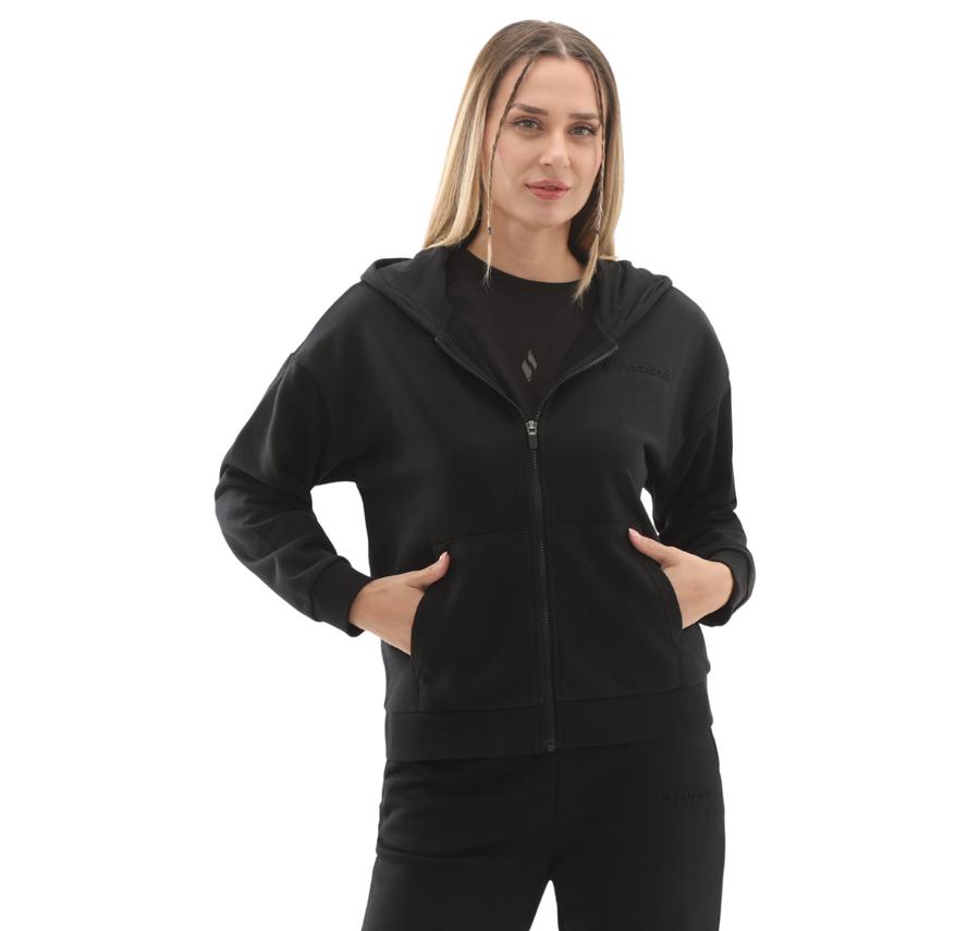 Skechers W Essential Full Zip Sweatshirt Kadın Siyah Skechers W Essential Full Zip Sweatshirt Kadın Siyah
