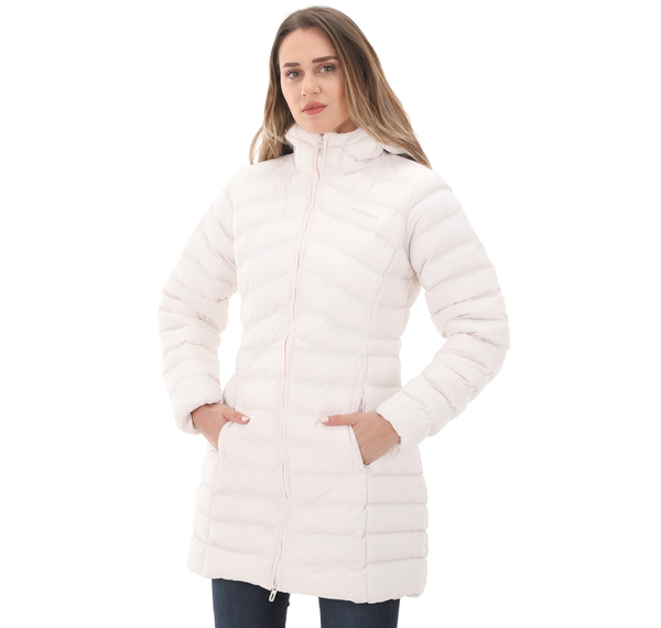 Skechers W Essentil Maxi Lenght Hooded Jacket Kadın Mont Beyaz Skechers W Essentil Maxi Lenght Hooded Jacket Kadın Mont Beyaz