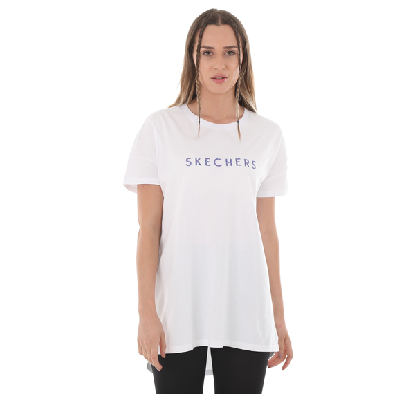Skechers W Graphic Tee Crew Neck T-Shirt Kadın T-Shirt Beyaz