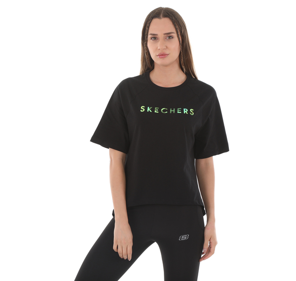 Skechers W Graphic Tee Crew Neck T-Shirt Kadın T-Shirt Siyah