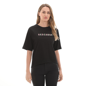 Skechers W Graphic Tee Crew Neck T-Shirt Kadın T-Shirt Siyah 0