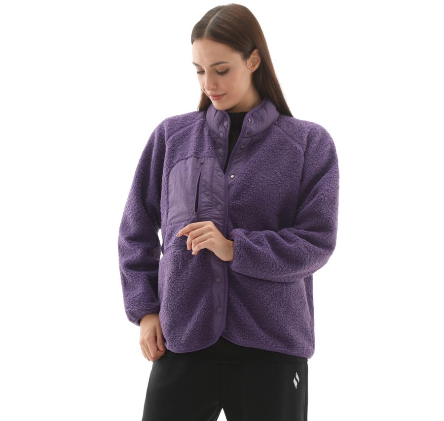 Skechers W Woven Detailed Pull Over Sherpa Kadın Ceket Mor Skechers W Woven Detailed Pull Over Sherpa Kadın Ceket Mor