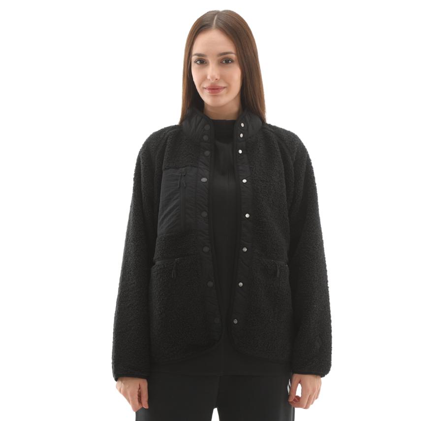 Skechers W Woven Detailed Pull Over Sherpa Kadın Ceket Siyah Skechers W Woven Detailed Pull Over Sherpa Kadın Ceket Siyah