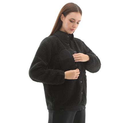 Skechers W Woven Detailed Pull Over Sherpa Kadın Ceket Siyah Skechers W Woven Detailed Pull Over Sherpa Kadın Ceket Siyah