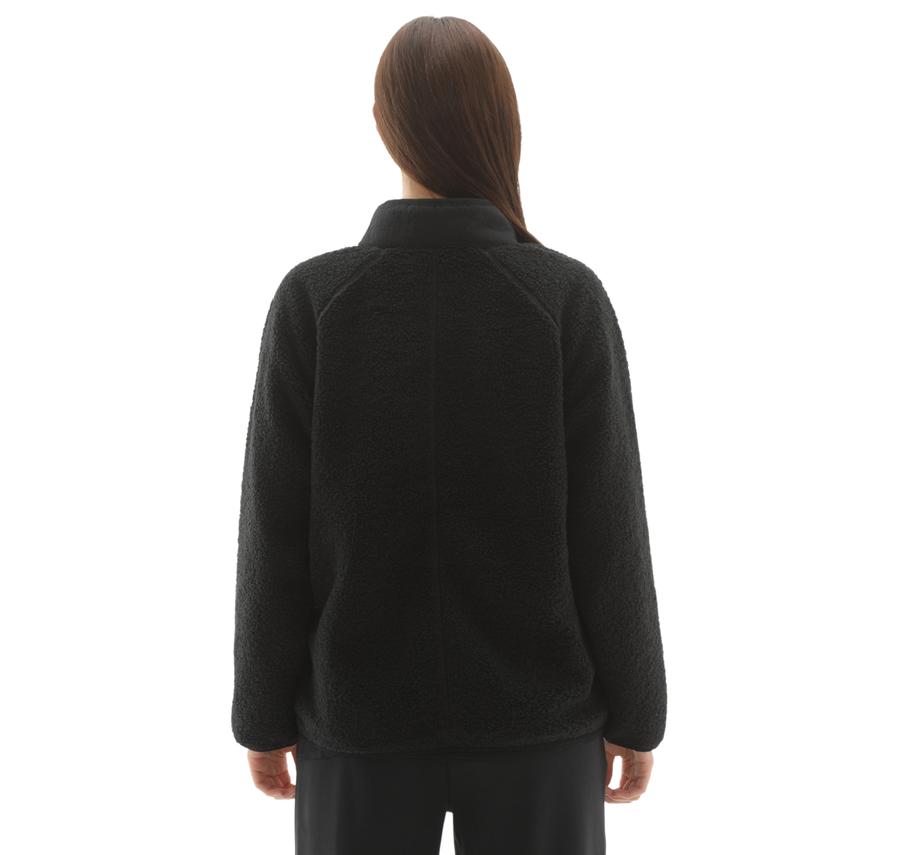 Skechers W Woven Detailed Pull Over Sherpa Kadın Ceket Siyah Skechers W Woven Detailed Pull Over Sherpa Kadın Ceket Siyah