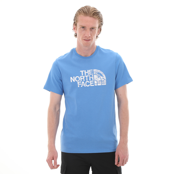 The North Face M S-S Woodcut Dome Tee-Eu Erkek T-Shirt Mavi