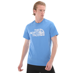 The North Face M S-S Woodcut Dome Tee-Eu Erkek T-Shirt Mavi