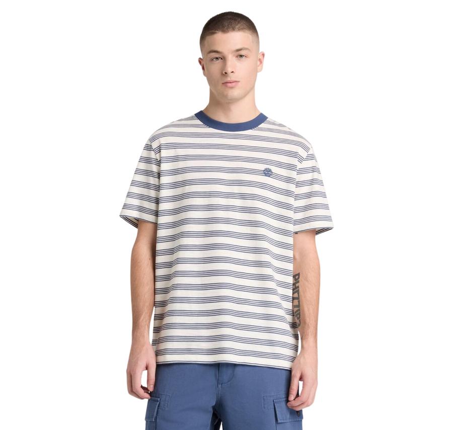 Timberland 4 Rows Striped Short Sleeve Tee Erkek T-Shirt Krem Timberland 4 Rows Striped Short Sleeve Tee Erkek T-Shirt Krem