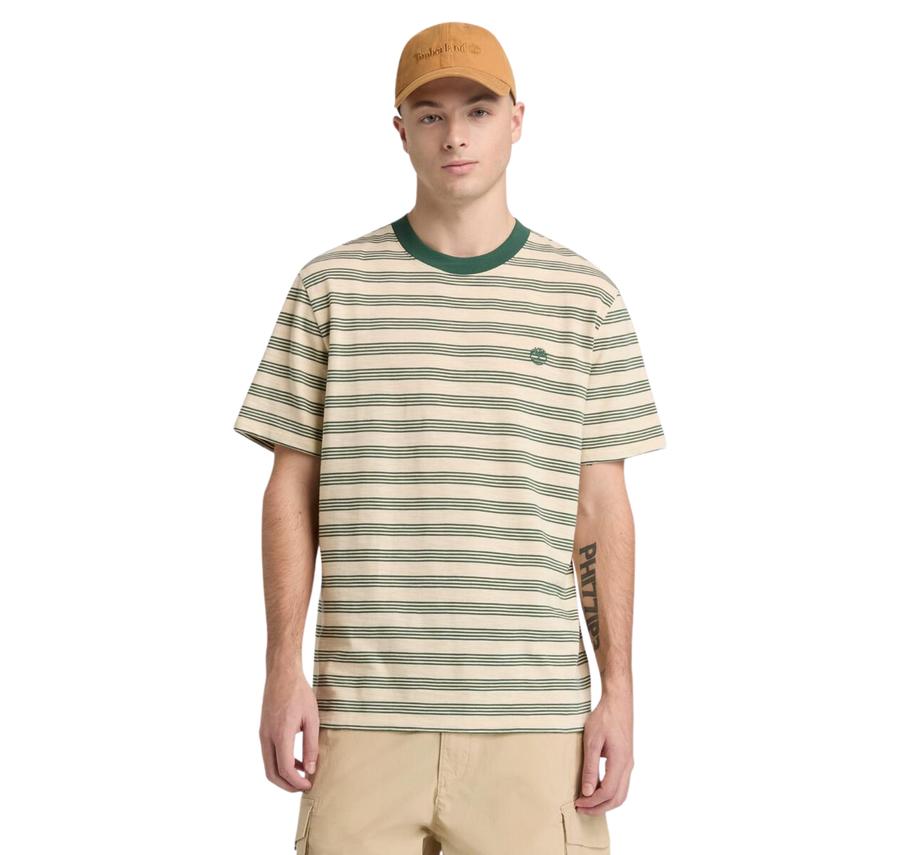 Timberland 4 Rows Striped Short Sleeve Tee Erkek T-Shirt Krem Timberland 4 Rows Striped Short Sleeve Tee Erkek T-Shirt Krem