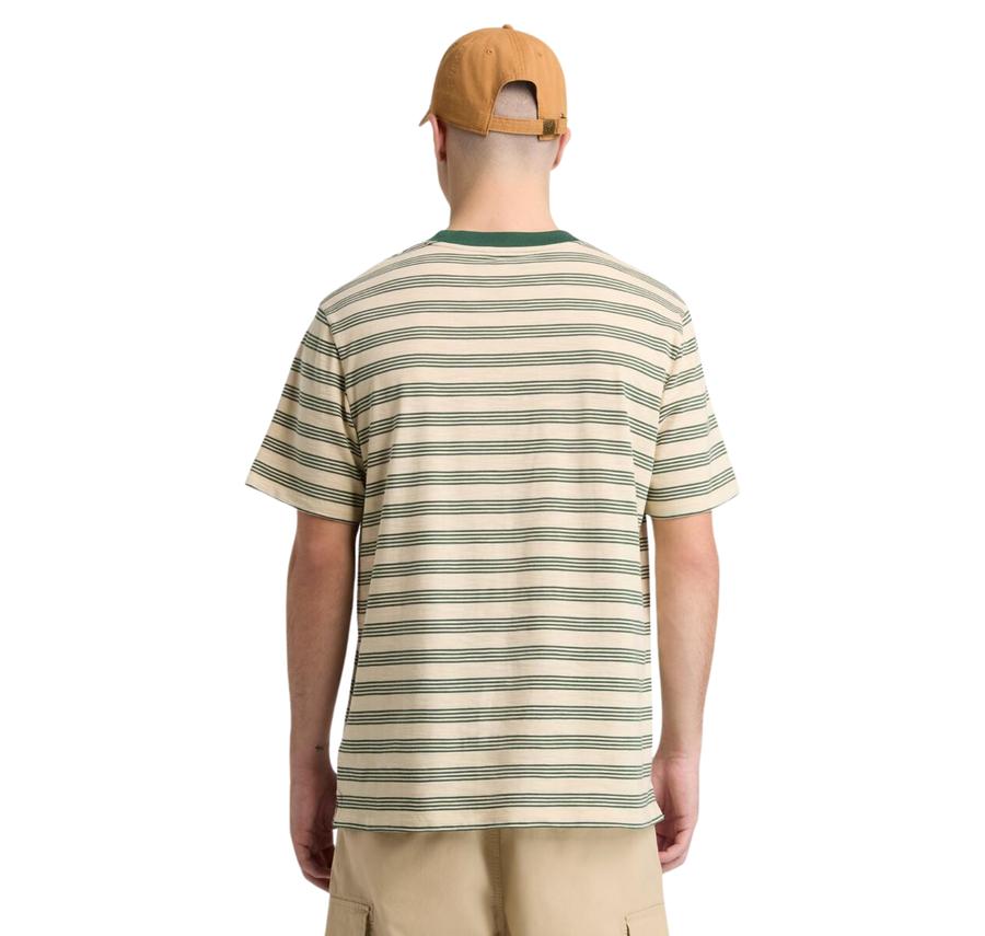 Timberland 4 Rows Striped Short Sleeve Tee Erkek T-Shirt Krem Timberland 4 Rows Striped Short Sleeve Tee Erkek T-Shirt Krem