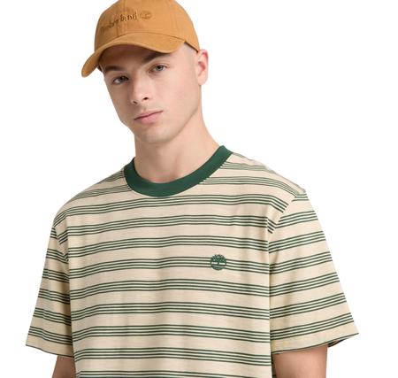 Timberland 4 Rows Striped Short Sleeve Tee Erkek T-Shirt Krem Timberland 4 Rows Striped Short Sleeve Tee Erkek T-Shirt Krem