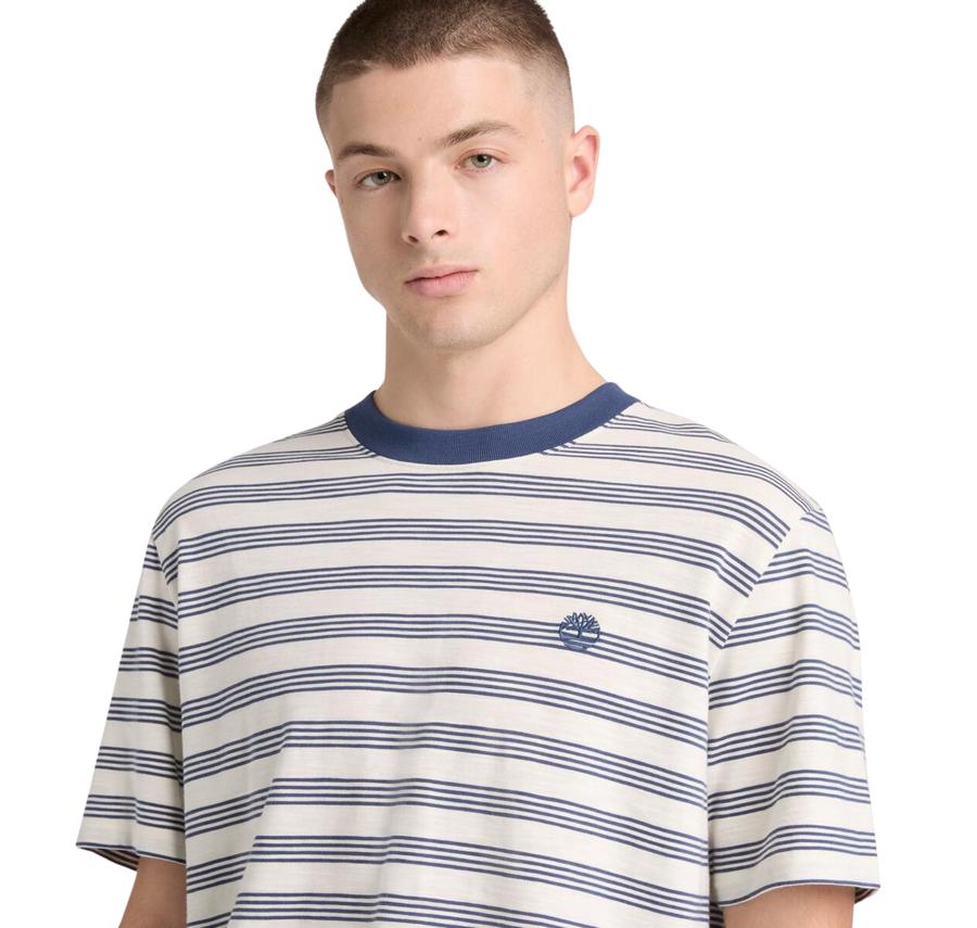 Timberland 4 Rows Striped Short Sleeve Tee Erkek T-Shirt Krem Timberland 4 Rows Striped Short Sleeve Tee Erkek T-Shirt Krem