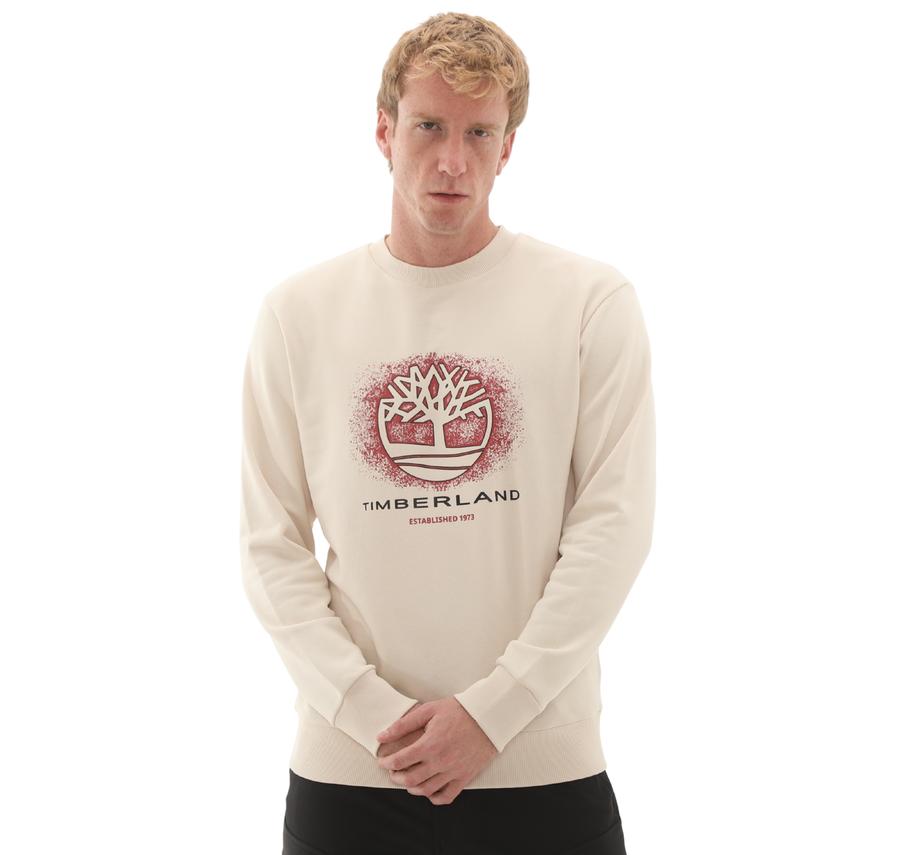 Timberland Front Seasonal Tree Logo Graphic Crewnec Erkek Sweatshirt Krem Timberland Front Seasonal Tree Logo Graphic Crewnec Erkek Sweatshirt Krem