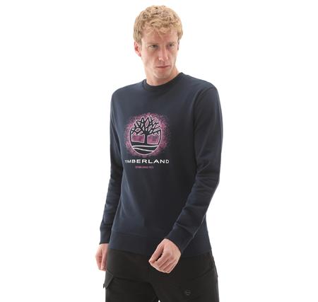 Timberland Front Seasonal Tree Logo Graphic Crewnec Erkek Sweatshirt Lacivert