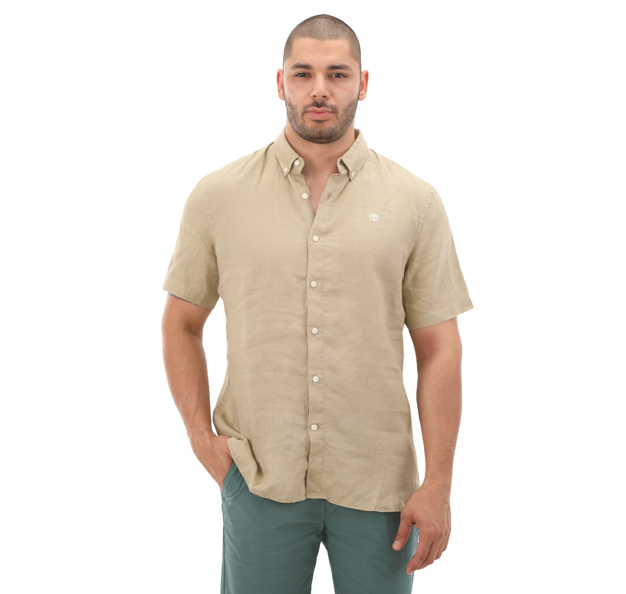 Мужская футболка Timberland Linen Short Sleeve Shirt Haki