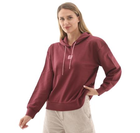 Timberland Stack Logo Loop Back Hoodie Kadın Sweatshirt Bordo