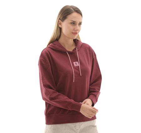 Timberland Stack Logo Loop Back Hoodie Kadın Sweatshirt Bordo