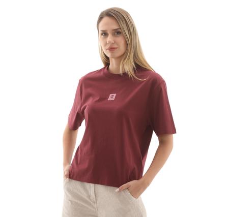 Timberland Stack Logo Short-Sleeve Tee Kadın T-Shirt Bordo