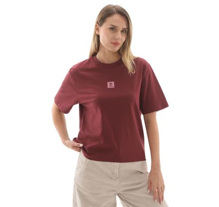Timberland Stack Logo Short-Sleeve Tee Kadın T-Shirt Bordo