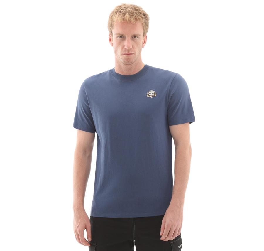 Timberland Tree Logo Patch Tee Erkek T-Shirt Mavi Timberland Tree Logo Patch Tee Erkek T-Shirt Mavi