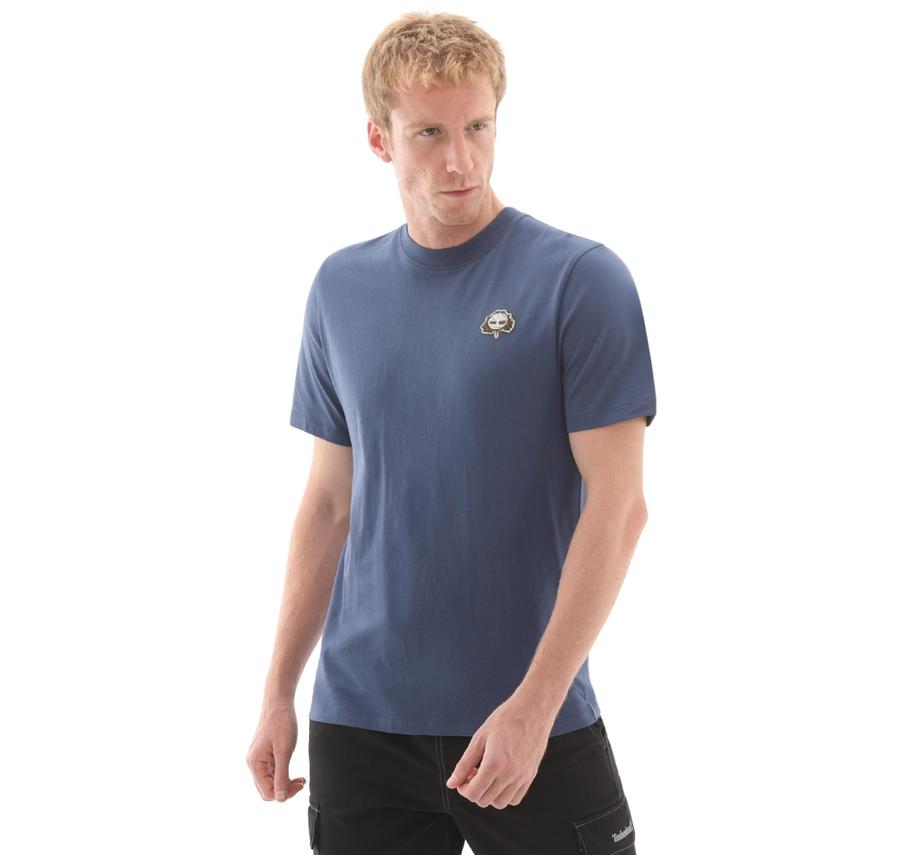 Timberland Tree Logo Patch Tee Erkek T-Shirt Mavi Timberland Tree Logo Patch Tee Erkek T-Shirt Mavi