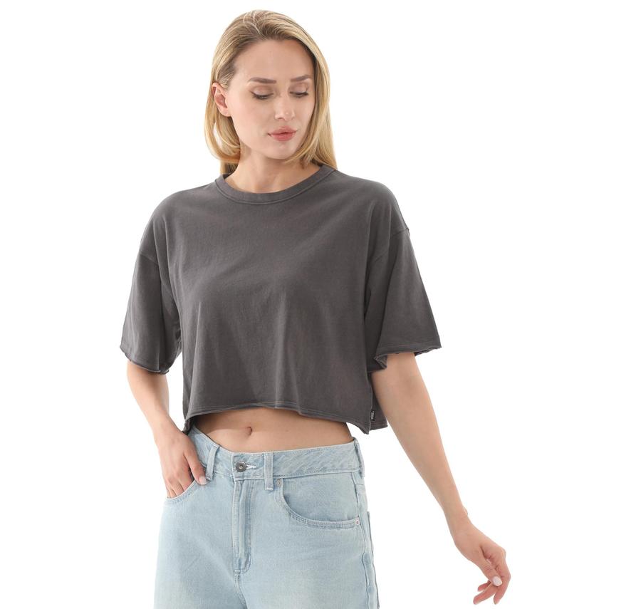 Vans Relaxed Crop Wash Ss Tee Kadın T-Shirt Antrasit Vans Relaxed Crop Wash Ss Tee Kadın T-Shirt Antrasit